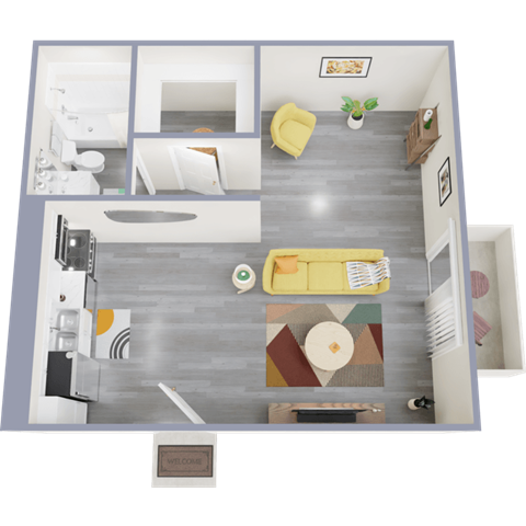 Floor plan for studio, 1 bath, 420 sqft